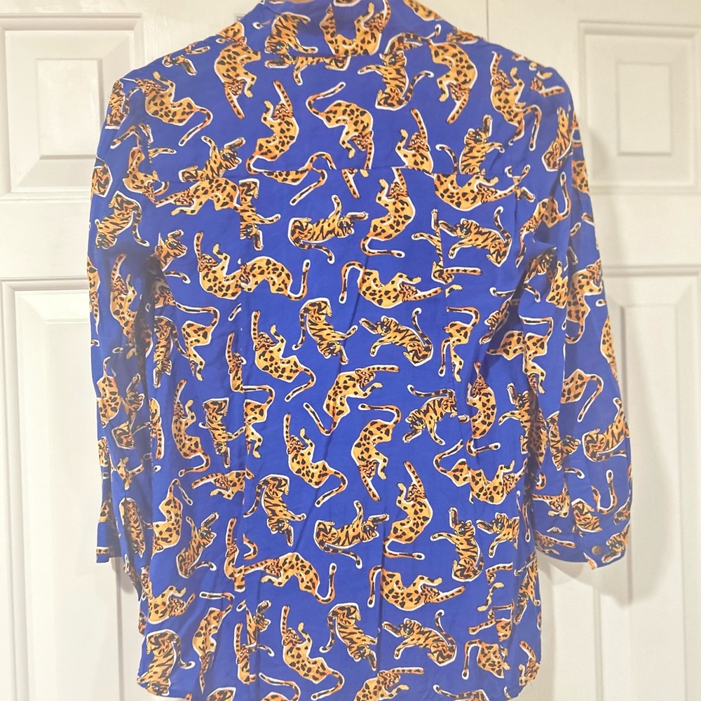 Anthropologie Blue and Orange Animal Print Blouse - Picture 2 of 4